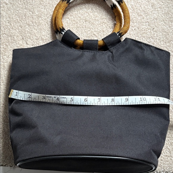 Zara Black Tote with Mustard and White Patterned Rope Handles - Picture 2 of 3